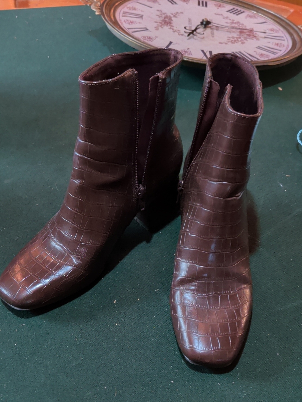 Old Navy Brown Croc-Embossed Block Heel Ankle Boots